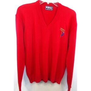 Vintage McBriar Mens V Neck Sweater Lineman Acrylic Red Size‎ L Made in USA NWT
